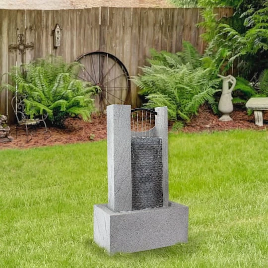 Northlight 23" Gray Modern Style Rainfall Outdoor Water Fountain 5 Northlight 23" Gray Modern Style Rainfall Outdoor Water Fountain - Image 3