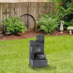 Northlight 19" Gray LED Lighted 5-Tier Rainfall Outdoor Water Fountain -Northlight D716951S 2