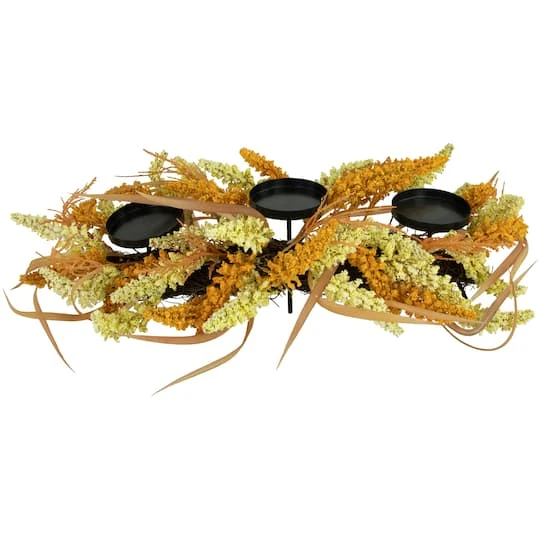 Northlight 22" Autumn Harvest Triple Candle Holder With Artificial Fall Foliage 4 Northlight 22" Autumn Harvest Triple Candle Holder With Artificial Fall Foliage - Image 2