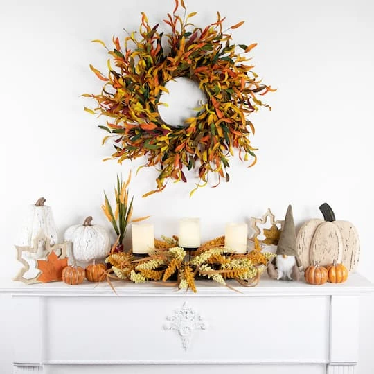 Northlight 22" Autumn Harvest Triple Candle Holder With Artificial Fall Foliage 5 Northlight 22" Autumn Harvest Triple Candle Holder With Artificial Fall Foliage - Image 3