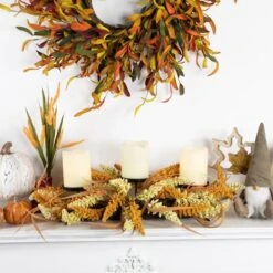 Northlight 22" Autumn Harvest Triple Candle Holder With Artificial Fall Foliage 12 Northlight 22" Autumn Harvest Triple Candle Holder With Artificial Fall Foliage -Northlight D736615S 3