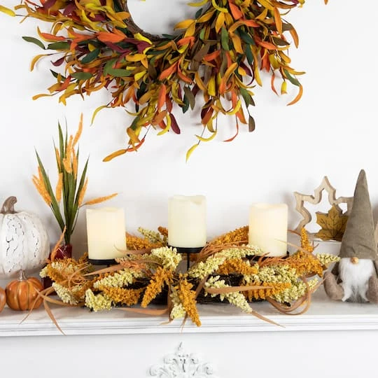 Northlight 22" Autumn Harvest Triple Candle Holder With Artificial Fall Foliage 6 Northlight 22" Autumn Harvest Triple Candle Holder With Artificial Fall Foliage - Image 4