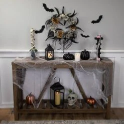 Northlight 14" Unlit Skulls With Orange & Gray Roses Halloween Wreath -Northlight D736616S 2