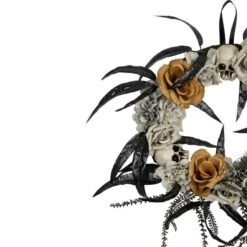 Northlight 14" Unlit Skulls With Orange & Gray Roses Halloween Wreath -Northlight D736616S 4