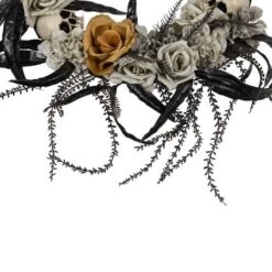 Northlight 14" Unlit Skulls With Orange & Gray Roses Halloween Wreath -Northlight D736616S 6