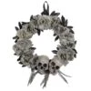 Northlight 16" Double Skull & Gray Roses Halloween Wreath -Northlight D736617S 1