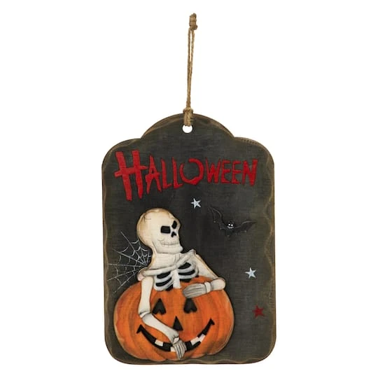 Northlight 10" Skeleton & Jack-O-Lantern Halloween Wall Sign 4 Northlight 10" Skeleton & Jack-O-Lantern Halloween Wall Sign - Image 2