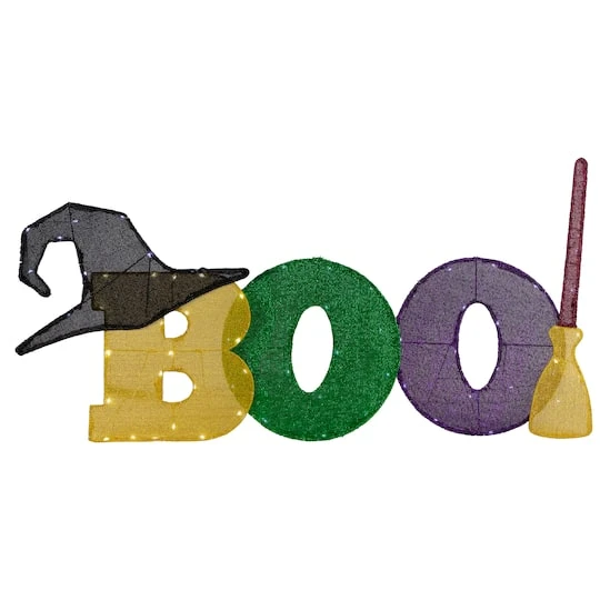 Northlight 50" LED Lighted Tinsel Boo Outdoor Halloween Decoration 4 Northlight 50" LED Lighted Tinsel Boo Outdoor Halloween Decoration - Image 2