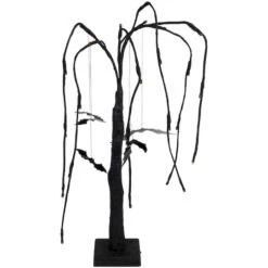 Northlight 24" LED Lighted Black Glittered Halloween Willow Tree With Bats