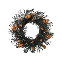 Northlight 22" Black & Orange Skulls And Spiders Halloween Twig Wreath