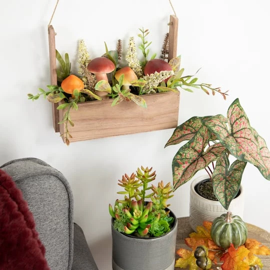 Northlight 19" Mushroom & Foliage Wooden Fall Harvest Hanging Basket 6 Northlight 19" Mushroom & Foliage Wooden Fall Harvest Hanging Basket - Image 4