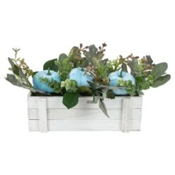 Northlight 18" White Wooden Box Of Foliage & Pumpkins Thanksgiving Decoration -Northlight D736664S 1 1