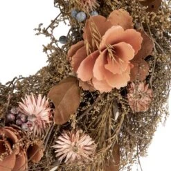 Northlight 13.75" Orange & Coral Pink Twig & Floral Autumn Harvest Wreath -Northlight D736673S 2