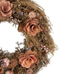 Northlight 13.75" Orange & Coral Pink Twig & Floral Autumn Harvest Wreath -Northlight D736673S 3