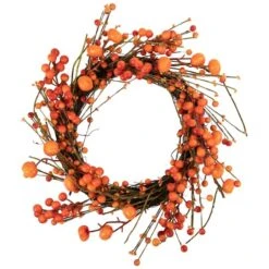 Northlight 20" Red & Orange Berries With Mini Pumpkins Fall Harvest Wreath -Northlight D736690S 1 1