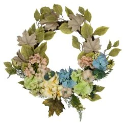 Northlight 22" Green & Blue Floral & Gourds Thanksgiving Artificial Wreath -Northlight D736698S 1 1