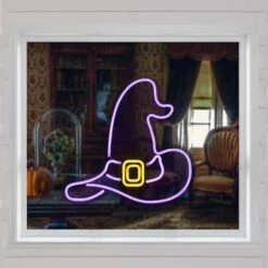 Northlight 15" Purple LED Neon Style Witch Hat Halloween Window Silhouette 11 Northlight 15" Purple LED Neon Style Witch Hat Halloween Window Silhouette -Northlight D736712S 3