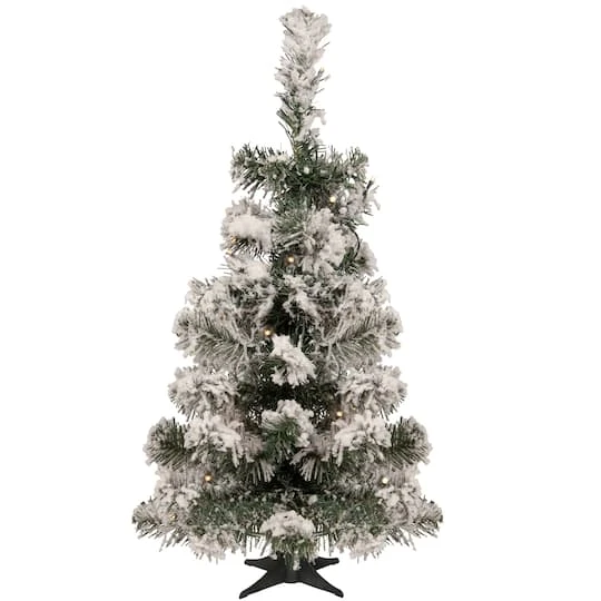 Northlight 2ft. Pre-Lit Flocked Bristol Pine Artificial Christmas Tree, Warm Clear LED Lights 4 Northlight 2ft. Pre-Lit Flocked Bristol Pine Artificial Christmas Tree, Warm Clear LED Lights - Image 2