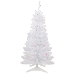 Northlight 4ft. Pre-Lit White Woodbury Pine Slim Artificial Christmas Tree, Pink Lights