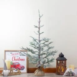 Northlight 3ft. Unlit Snow-Covered Slim Pine Artificial Christmas Tree In Jute Base 10 Northlight 3ft. Unlit Snow-Covered Slim Pine Artificial Christmas Tree In Jute Base -Northlight D755861S 2