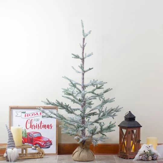 Northlight 3ft. Unlit Snow-Covered Slim Pine Artificial Christmas Tree In Jute Base 5 Northlight 3ft. Unlit Snow-Covered Slim Pine Artificial Christmas Tree In Jute Base - Image 3