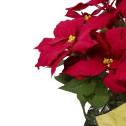 Northlight 20" Red Artificial Christmas Poinsettia With Gold Wrapped Pot -Northlight D755904S 2