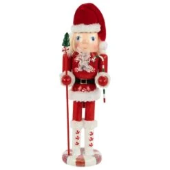 Northlight 13.75" Red & White Peppermint Twist Mrs. Claus Wooden Christmas Nutcracker