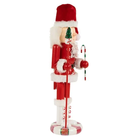 Northlight 13.75" Red & White Peppermint Twist Mrs. Claus Wooden Christmas Nutcracker 6 Northlight 13.75" Red & White Peppermint Twist Mrs. Claus Wooden Christmas Nutcracker - Image 4