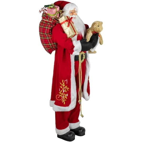 Northlight 5ft. Traditional Santa Claus With Teddy Bear & Gift Bag Standing Christmas Figure 6 Northlight 5ft. Traditional Santa Claus With Teddy Bear & Gift Bag Standing Christmas Figure - Image 4