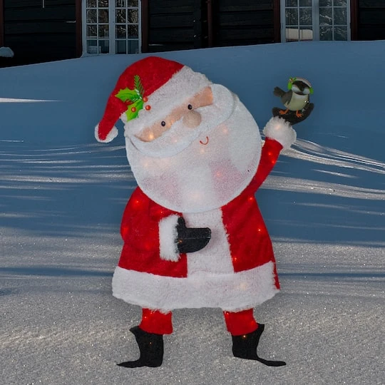Northlight 32" Lighted Red & White Chenille Santa Outdoor Christmas Decoration 5 Northlight 32" Lighted Red & White Chenille Santa Outdoor Christmas Decoration - Image 3