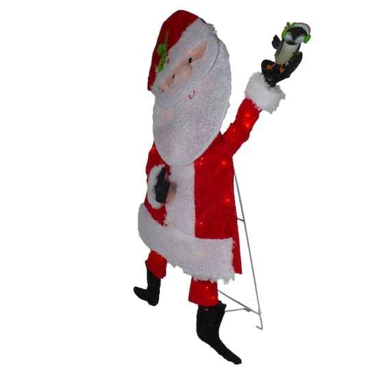 Northlight 32" Lighted Red & White Chenille Santa Outdoor Christmas Decoration 6 Northlight 32" Lighted Red & White Chenille Santa Outdoor Christmas Decoration - Image 4