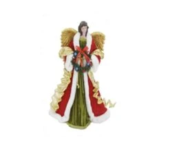 Northlight 18" Unlit Red And Green Angel With Wreath Christmas Tree Topper
