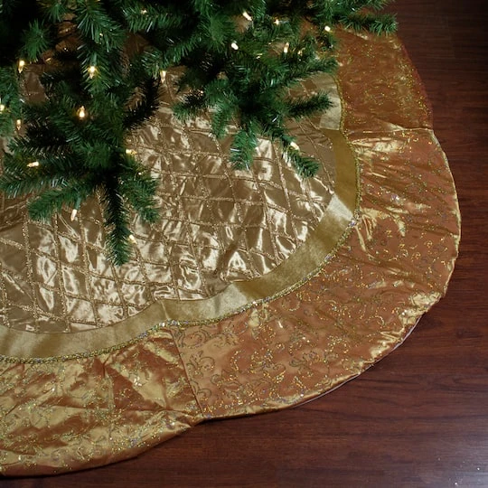 Northlight 72" Gold Quilted Christmas Tree Skirt With Iridescent Sequins 5 Northlight 72" Gold Quilted Christmas Tree Skirt With Iridescent Sequins - Image 3