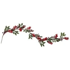 Northlight 5ft. Christmas Leaves & Red Berries Artificial Garland 9 Northlight 5ft. Christmas Leaves & Red Berries Artificial Garland -Northlight D755973S 4