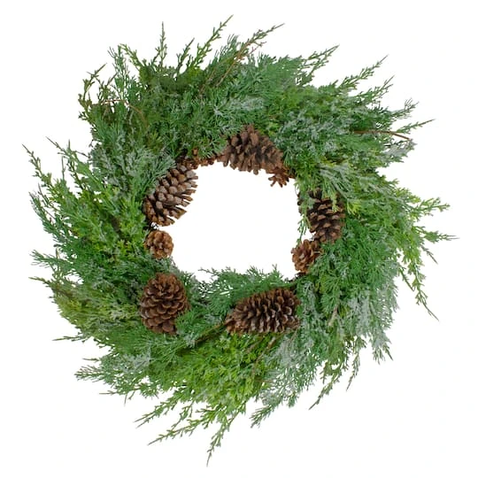Northlight 26" Frosted Cedar & Pinecone Christmas Wreath 4 Northlight 26" Frosted Cedar & Pinecone Christmas Wreath - Image 2