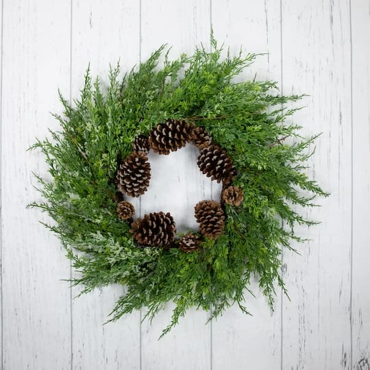 Northlight 26" Frosted Cedar & Pinecone Christmas Wreath 5 Northlight 26" Frosted Cedar & Pinecone Christmas Wreath - Image 3