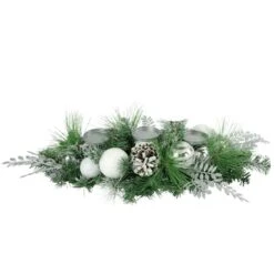 Northlight 30" Green Pine & Needle Triple Candle Holder With Pinecones & Christmas Ornaments 9 Northlight 30" Green Pine & Needle Triple Candle Holder With Pinecones & Christmas Ornaments -Northlight D756230S 1 1