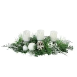 Northlight 30" Green Pine & Needle Triple Candle Holder With Pinecones & Christmas Ornaments 11 Northlight 30" Green Pine & Needle Triple Candle Holder With Pinecones & Christmas Ornaments -Northlight D756230S 3