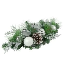Northlight 30" Green Pine & Needle Triple Candle Holder With Pinecones & Christmas Ornaments 12 Northlight 30" Green Pine & Needle Triple Candle Holder With Pinecones & Christmas Ornaments -Northlight D756230S 4