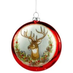 Northlight Glittered Reindeer Glass Christmas Disc Ornament