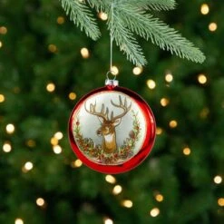Northlight Glittered Reindeer Glass Christmas Disc Ornament -Northlight D756237S 2