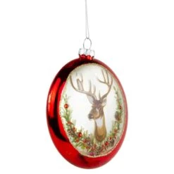 Northlight Glittered Reindeer Glass Christmas Disc Ornament -Northlight D756237S 4