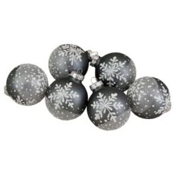Northlight 6ct. 4" Gray & White Snowflake Glass Ball Ornaments 8 Northlight 6ct. 4" Gray & White Snowflake Glass Ball Ornaments -Northlight D756279S 1 1