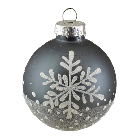 Northlight 6ct. 4" Gray & White Snowflake Glass Ball Ornaments 7 Northlight 6ct. 4" Gray & White Snowflake Glass Ball Ornaments - Image 5