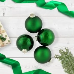 Northlight 4ct. 4" Green 2-Finish Glass Ball Ornaments -Northlight D756282S 2