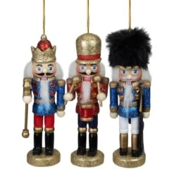 Northlight 3ct. 5.25" Glittery Nutcracker King Soldier And Drummer Ornaments