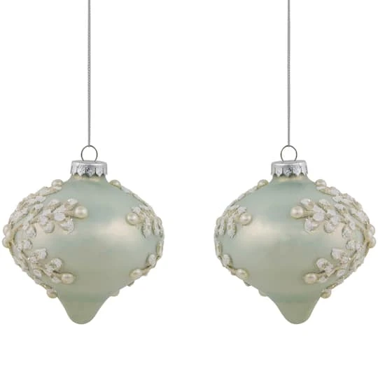 Northlight 2ct. Pastel Green Icy Snowflakes Glass Onion Ornaments 4 Northlight 2ct. Pastel Green Icy Snowflakes Glass Onion Ornaments - Image 2