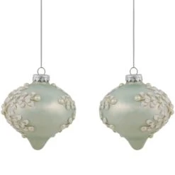 Northlight 2ct. Pastel Green Icy Snowflakes Glass Onion Ornaments