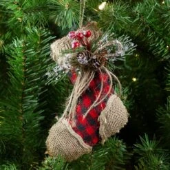 Northlight Red Plaid & Burlap Stocking Ornament -Northlight D756345S 2
