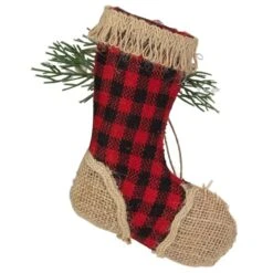 Northlight Red Plaid & Burlap Stocking Ornament -Northlight D756345S 5